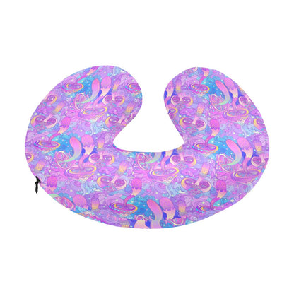 Psychedelic Trippy Mushroom Print U-Shaped Travel Neck Pillow-JTAMIGO.COM
