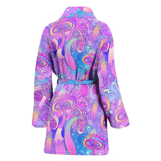 Psychedelic Trippy Mushroom Print Women Bath Robe-JTAMIGO.COM