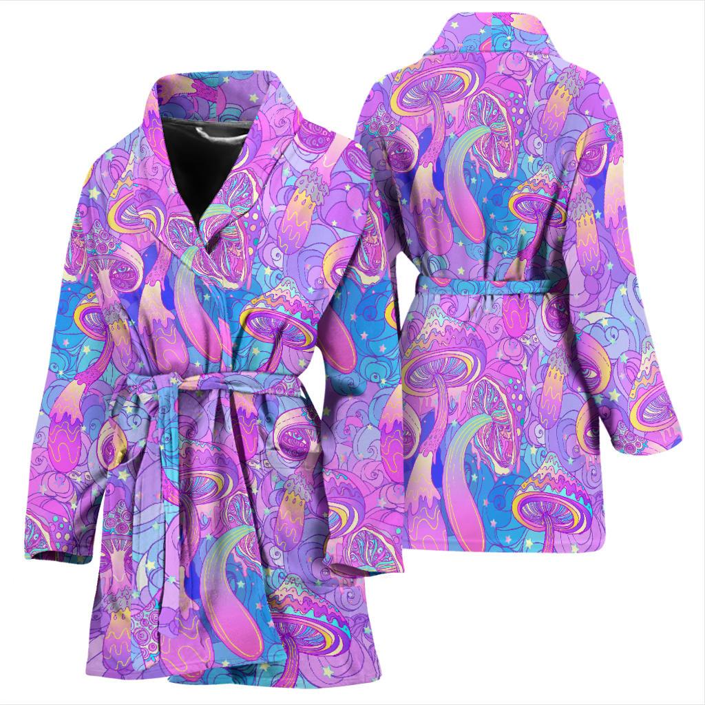 Psychedelic Trippy Mushroom Print Women Bath Robe-JTAMIGO.COM