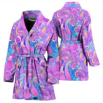 Psychedelic Trippy Mushroom Print Women Bath Robe-JTAMIGO.COM