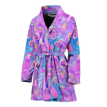 Psychedelic Trippy Mushroom Print Women Bath Robe-JTAMIGO.COM
