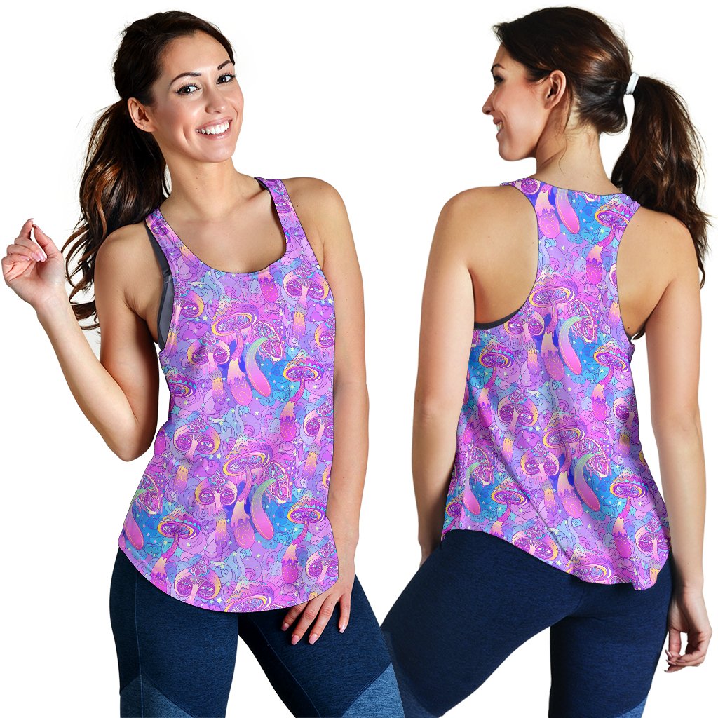 Psychedelic Trippy Mushroom Print Women Racerback Tank Top