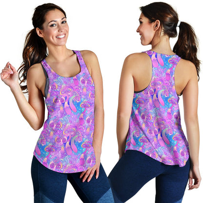 Psychedelic Trippy Mushroom Print Women Racerback Tank Top
