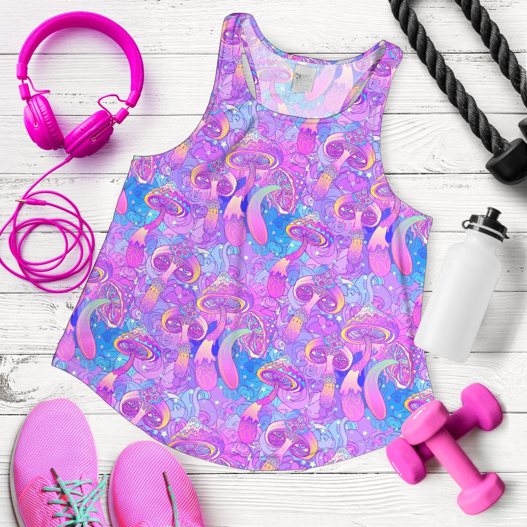 Psychedelic Trippy Mushroom Print Women Racerback Tank Top