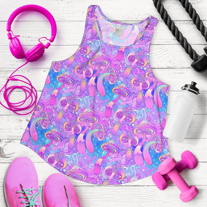 Psychedelic Trippy Mushroom Print Women Racerback Tank Top