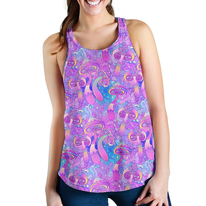 Psychedelic Trippy Mushroom Print Women Racerback Tank Top