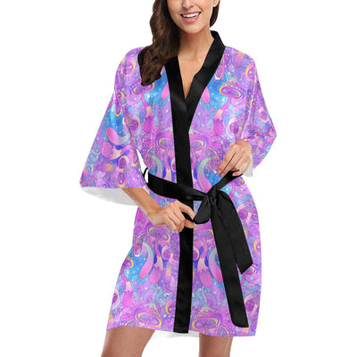 Psychedelic Trippy Mushroom Print Women Short Kimono Robe