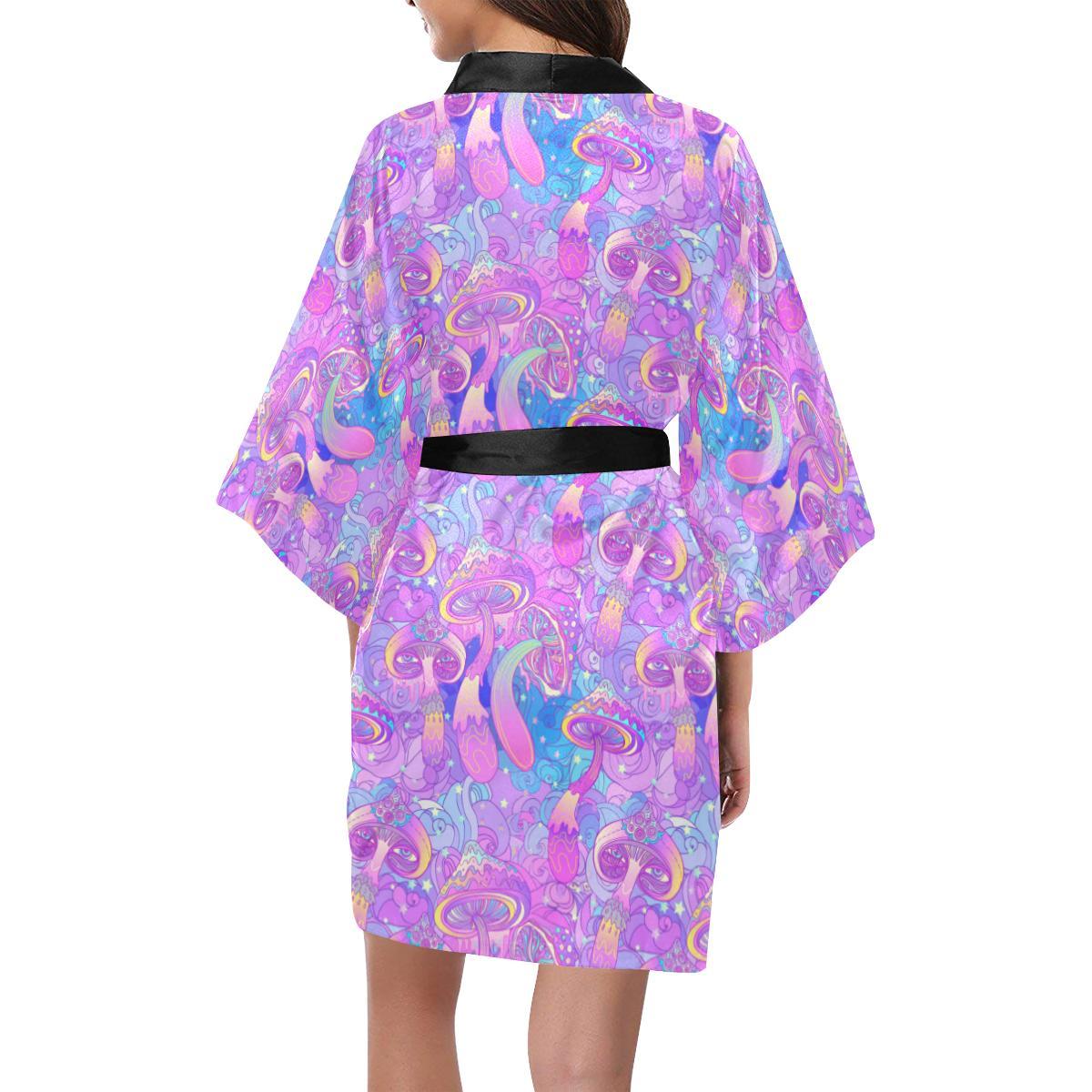 Psychedelic Trippy Mushroom Print Women Short Kimono Robe