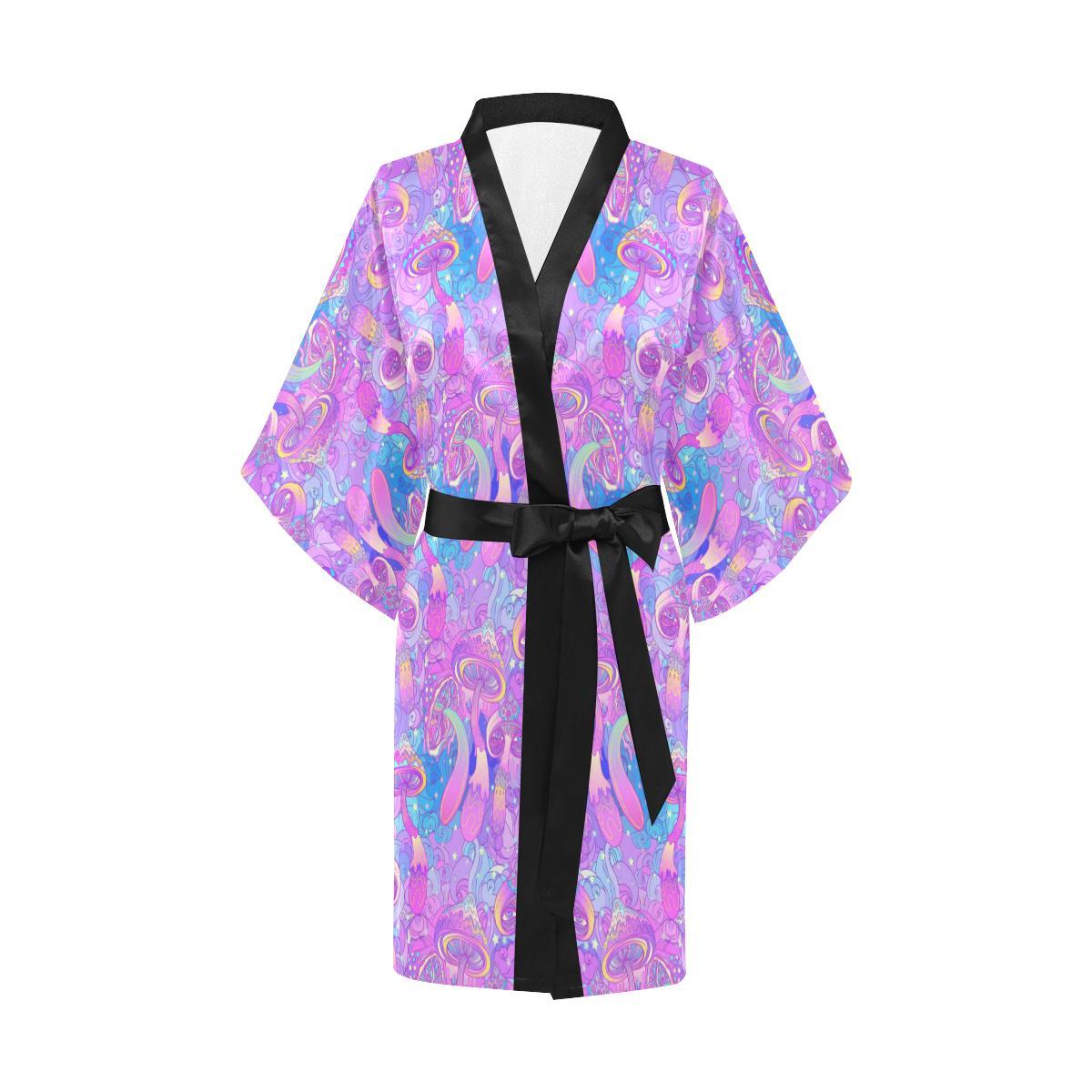 Psychedelic Trippy Mushroom Print Women Short Kimono Robe