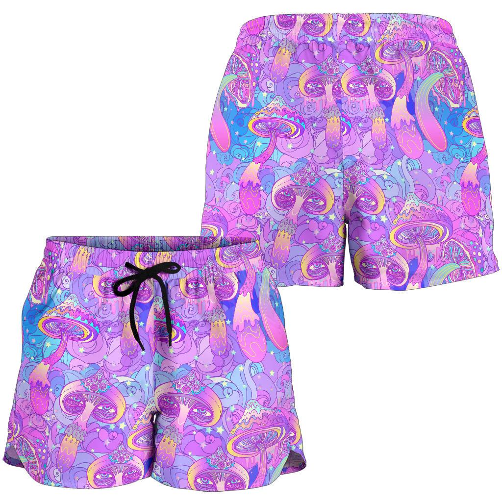 Psychedelic Trippy Mushroom Print Women Shorts-JTAMIGO.COM
