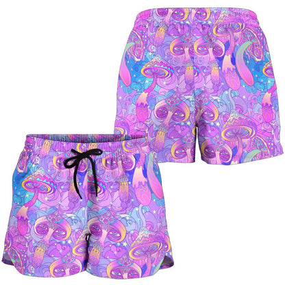 Psychedelic Trippy Mushroom Print Women Shorts-JTAMIGO.COM