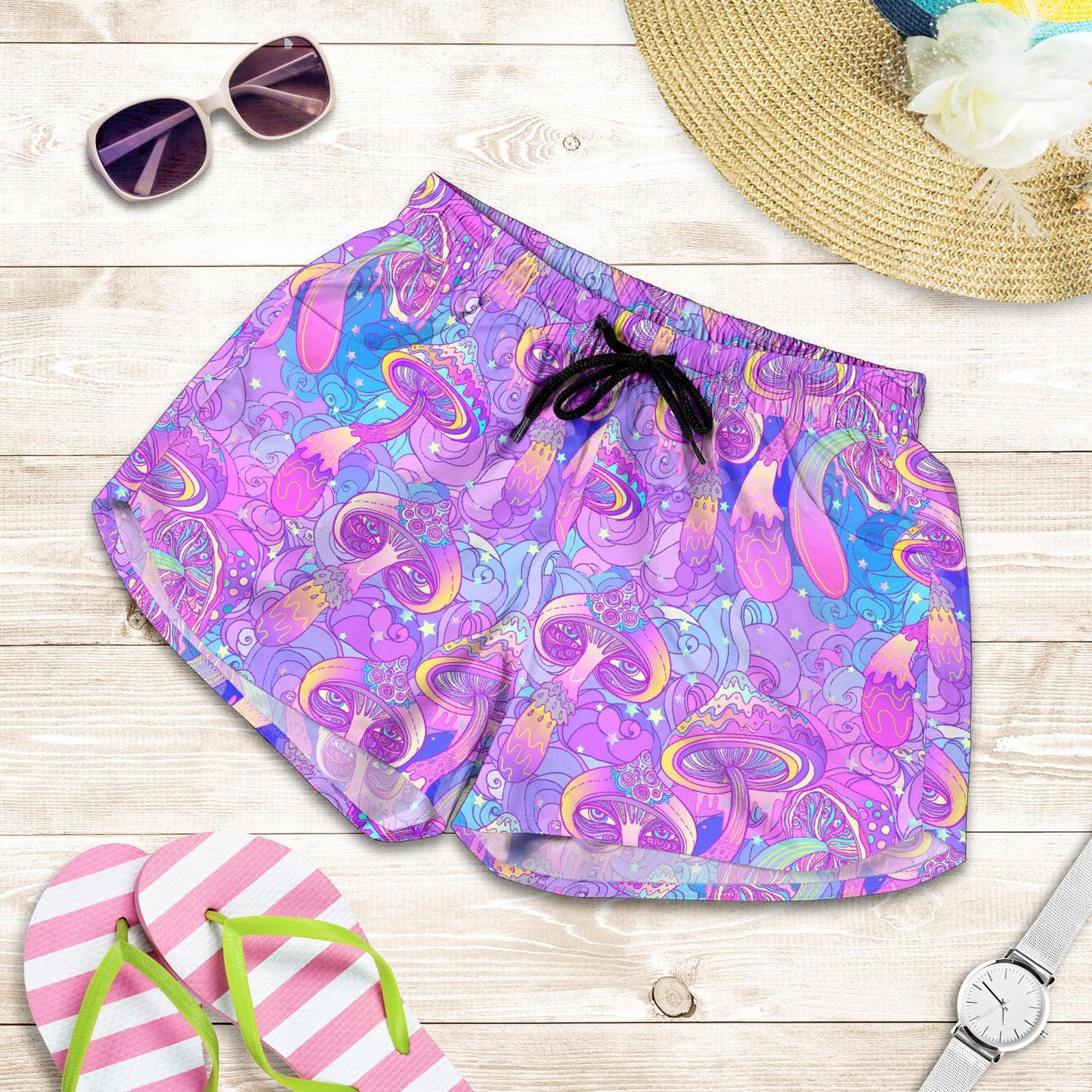 Psychedelic Trippy Mushroom Print Women Shorts-JTAMIGO.COM