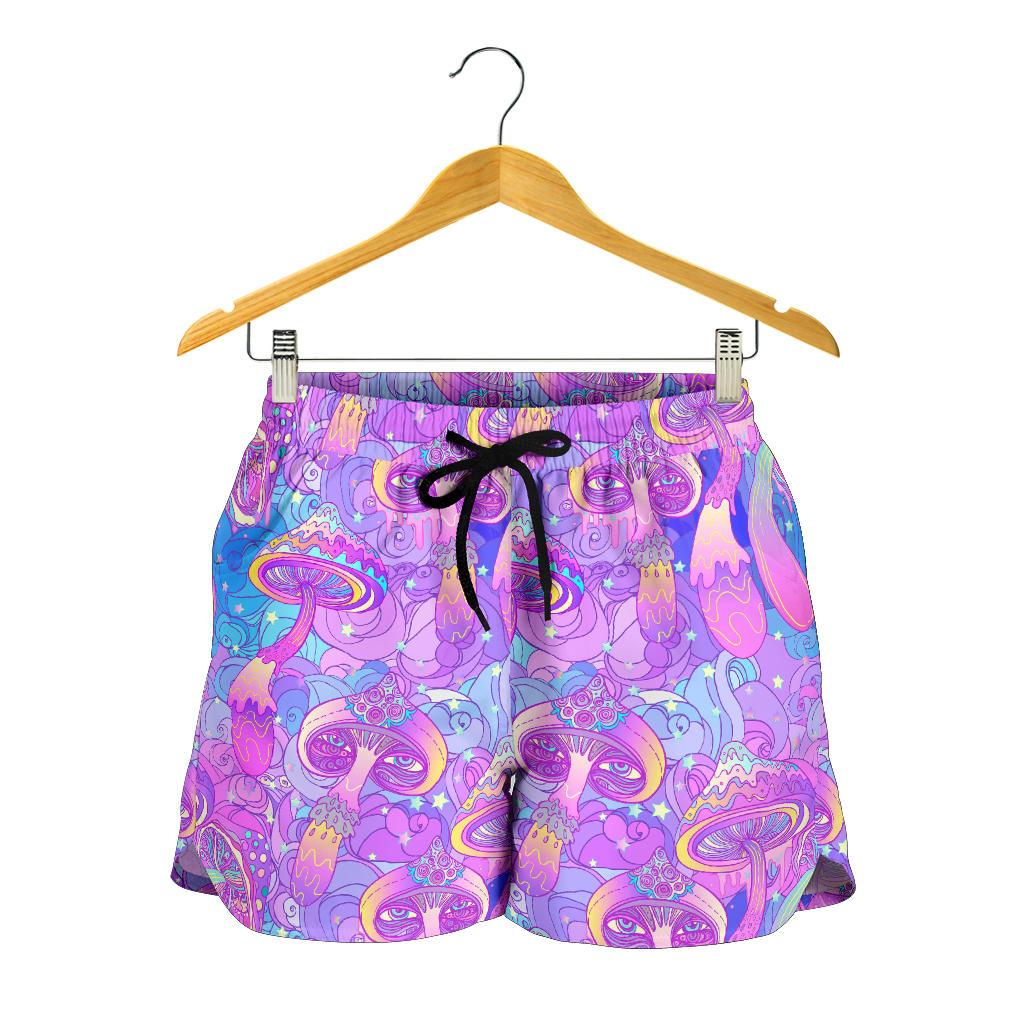 Psychedelic Trippy Mushroom Print Women Shorts-JTAMIGO.COM