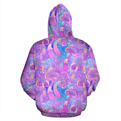 Psychedelic Trippy Mushroom Print Zip Up Hoodie