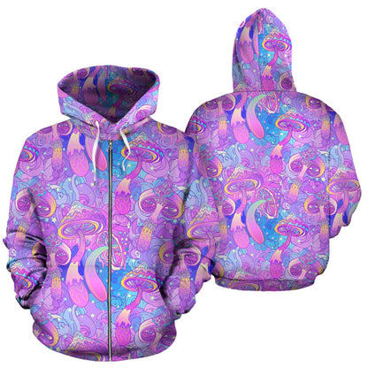Psychedelic Trippy Mushroom Print Zip Up Hoodie