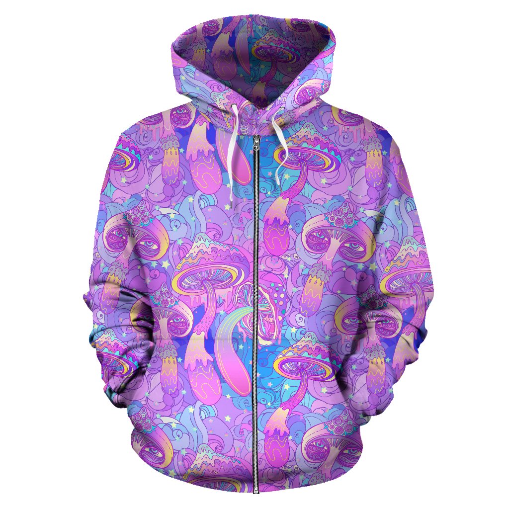 Psychedelic Trippy Mushroom Print Zip Up Hoodie