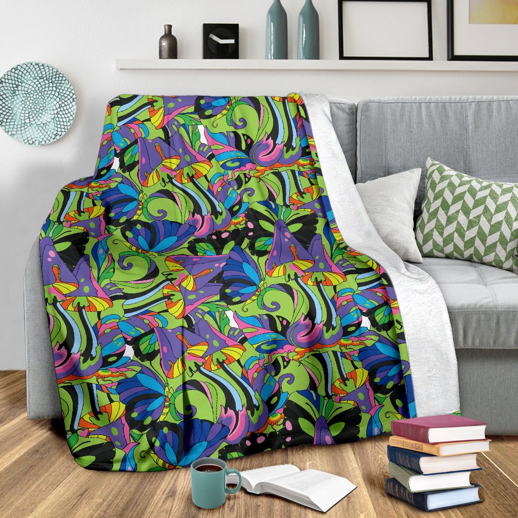 Psychedelic Trippy Mushroom Themed Fleece Blanket