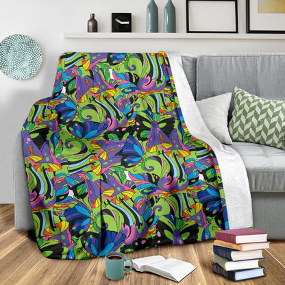 Psychedelic Trippy Mushroom Themed Fleece Blanket