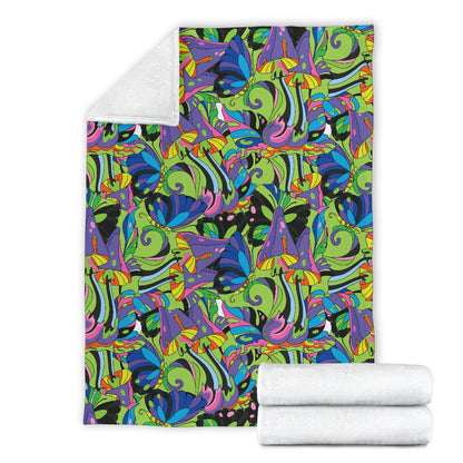 Psychedelic Trippy Mushroom Themed Fleece Blanket