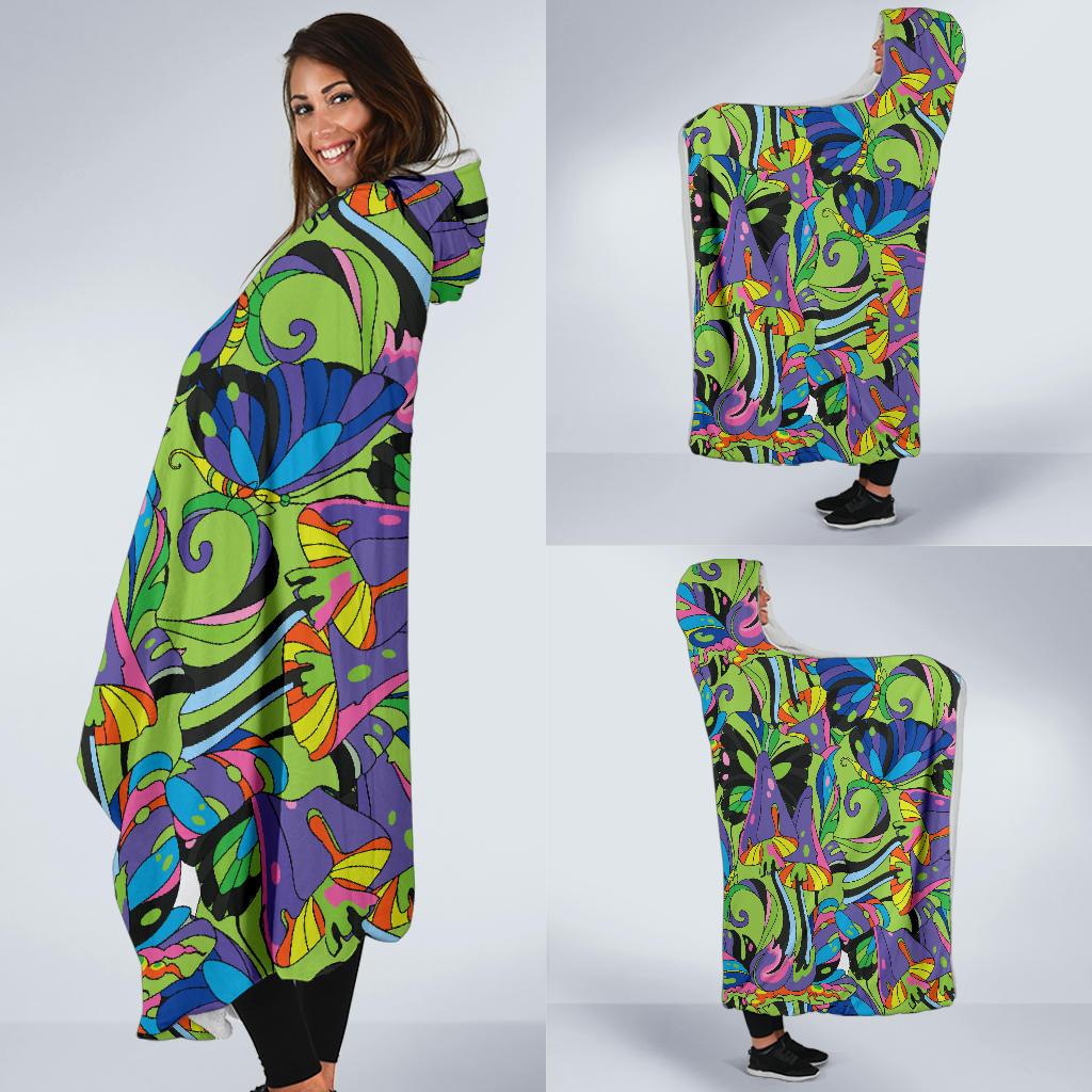 Psychedelic Trippy Mushroom Themed Hooded Blanket-JTAMIGO.COM
