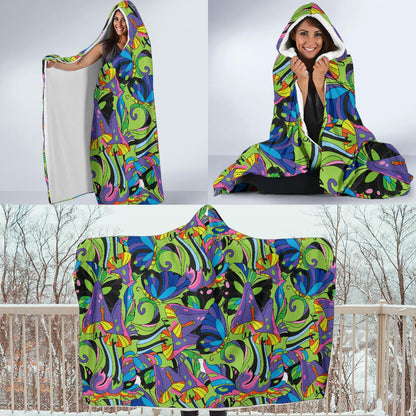 Psychedelic Trippy Mushroom Themed Hooded Blanket-JTAMIGO.COM
