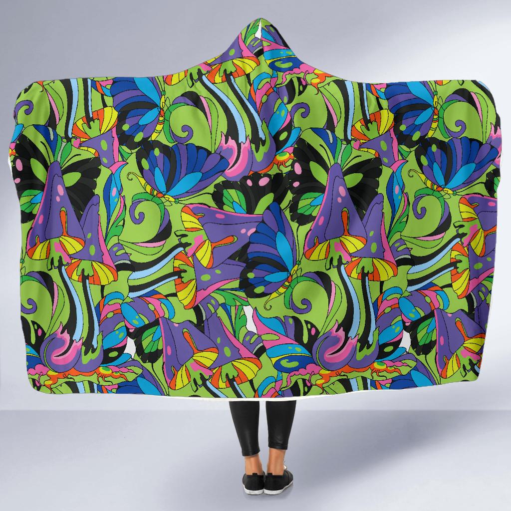Psychedelic Trippy Mushroom Themed Hooded Blanket-JTAMIGO.COM