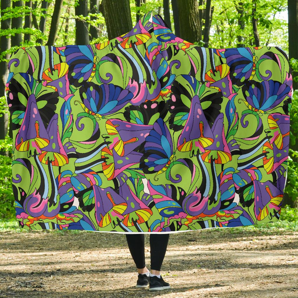 Psychedelic Trippy Mushroom Themed Hooded Blanket-JTAMIGO.COM