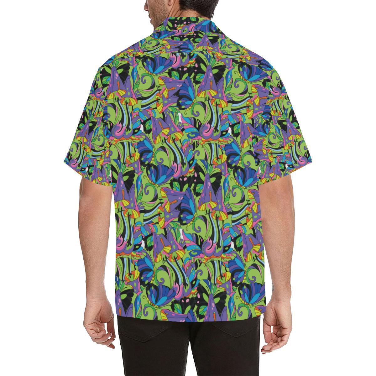 Psychedelic Trippy Mushroom Themed Men Aloha Hawaiian Shirt
