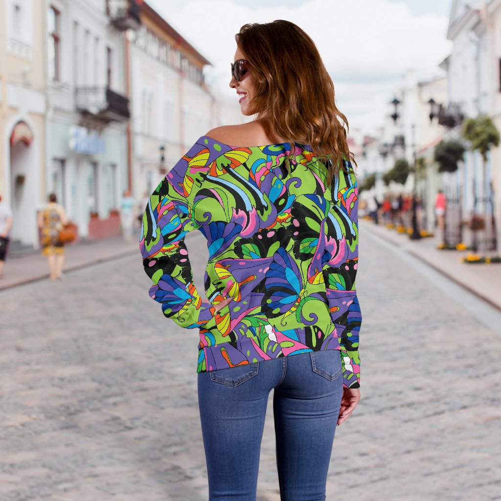 Psychedelic Trippy Mushroom Themed Off Shoulder Sweatshirt