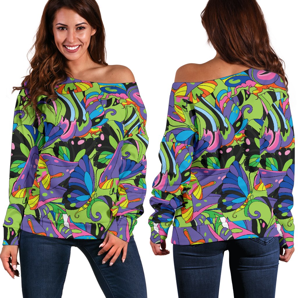 Psychedelic Trippy Mushroom Themed Off Shoulder Sweatshirt