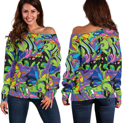Psychedelic Trippy Mushroom Themed Off Shoulder Sweatshirt