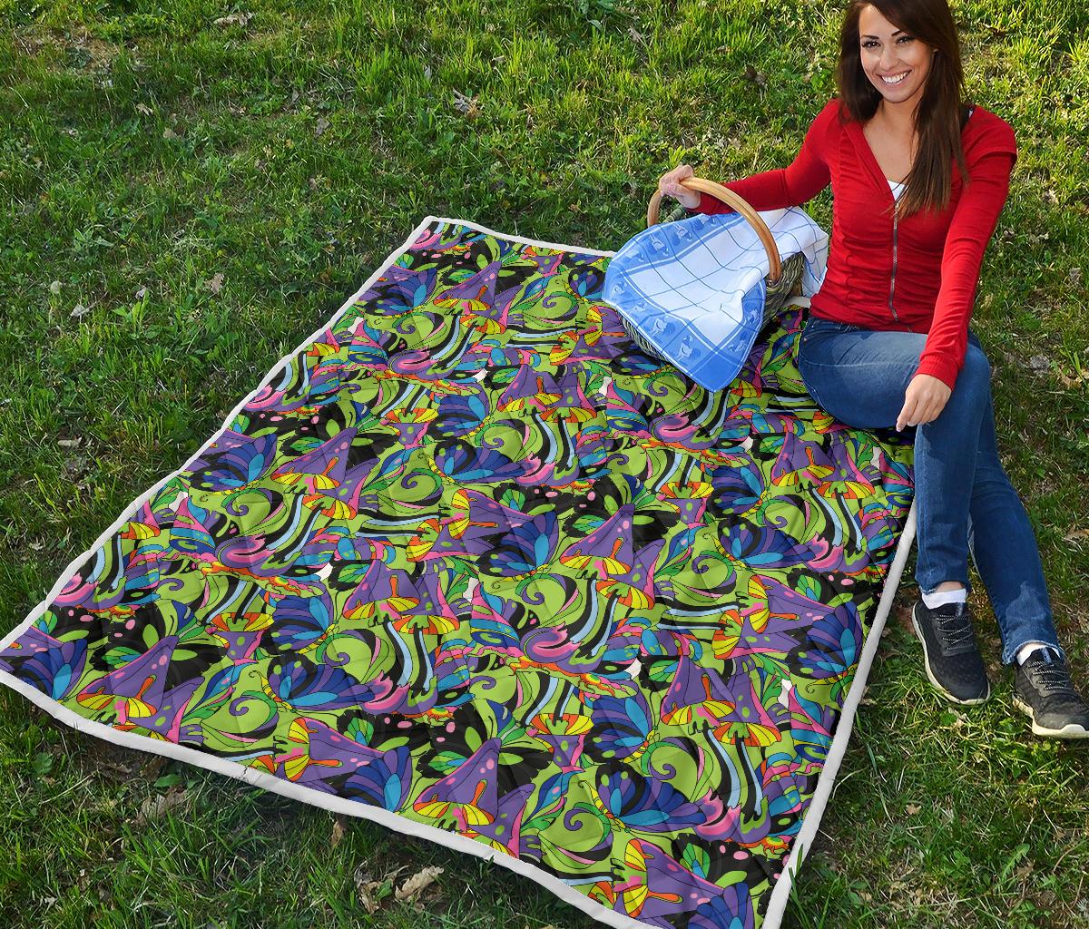 Psychedelic Trippy Mushroom Themed Premium Quilt-JTAMIGO.COM
