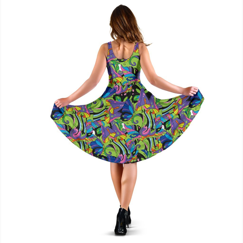 Psychedelic Trippy Mushroom Themed Sleeveless Dress