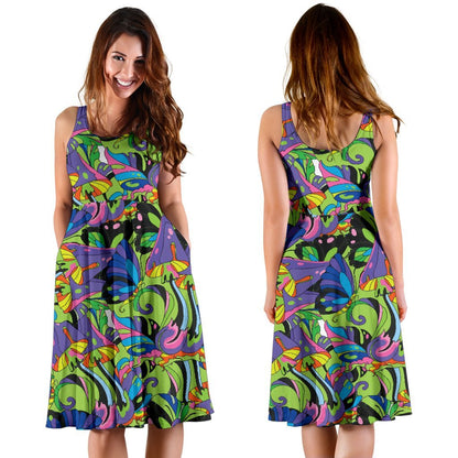 Psychedelic Trippy Mushroom Themed Sleeveless Dress