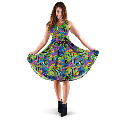 Psychedelic Trippy Mushroom Themed Sleeveless Dress