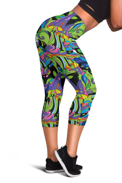 Psychedelic Trippy Mushroom Themed Women Capris