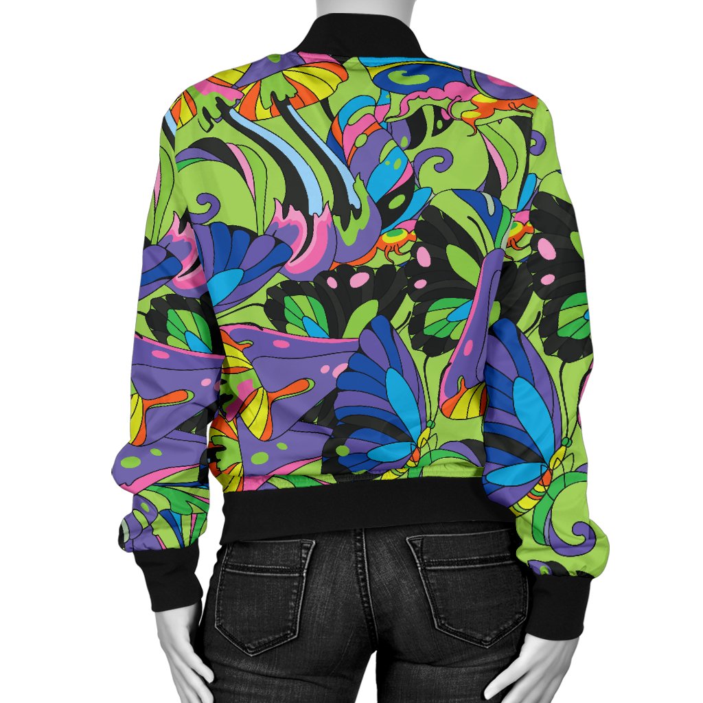 Psychedelic Trippy Mushroom Themed Women Casual Bomber Jacket