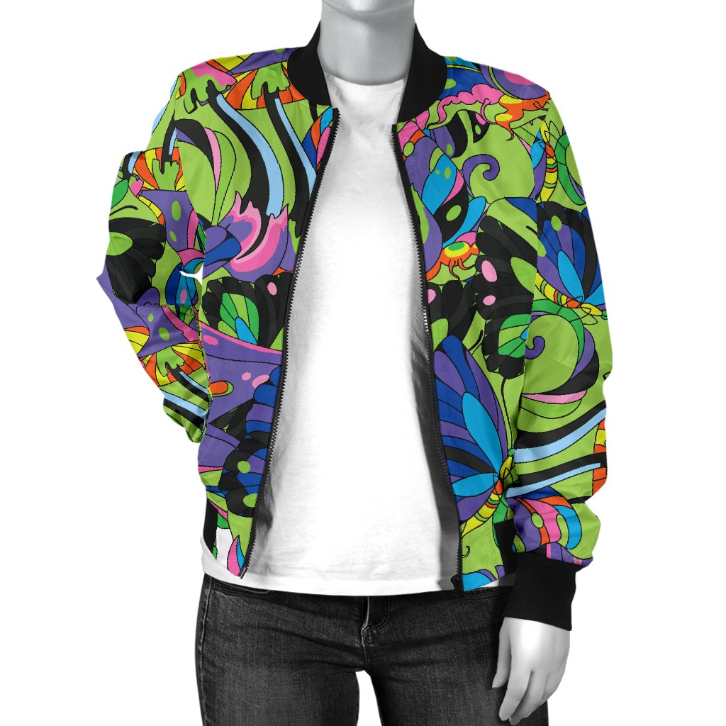 Psychedelic Trippy Mushroom Themed Women Casual Bomber Jacket