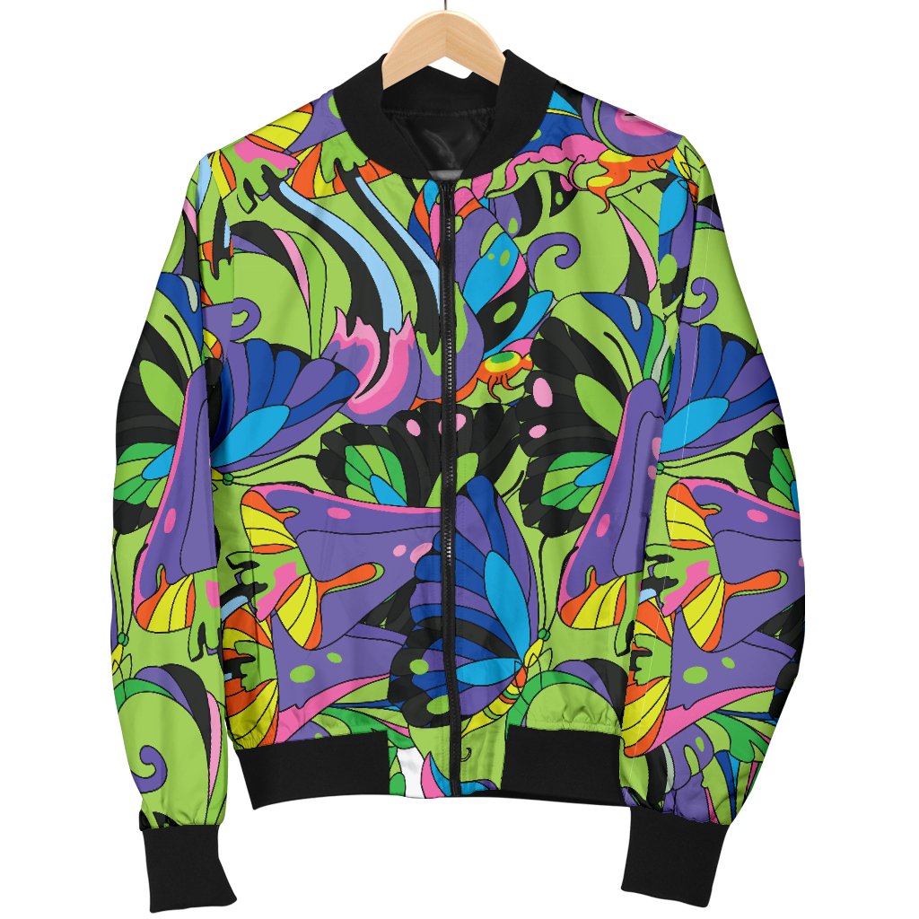 Psychedelic Trippy Mushroom Themed Women Casual Bomber Jacket