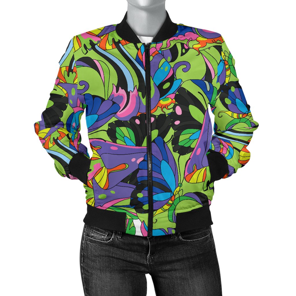 Psychedelic Trippy Mushroom Themed Women Casual Bomber Jacket