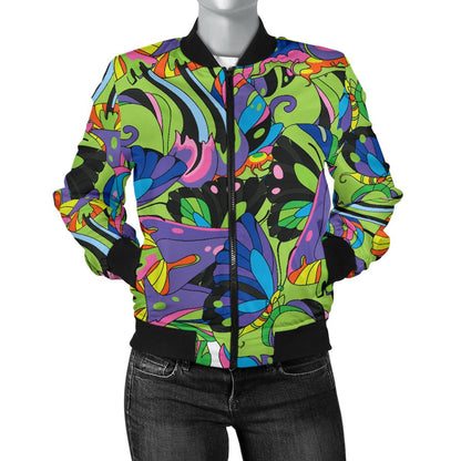 Psychedelic Trippy Mushroom Themed Women Casual Bomber Jacket