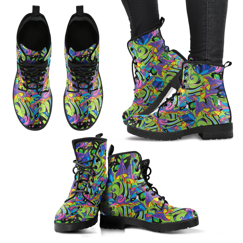 Psychedelic Trippy Mushroom Themed Women Leather Boots-JTAMIGO.COM
