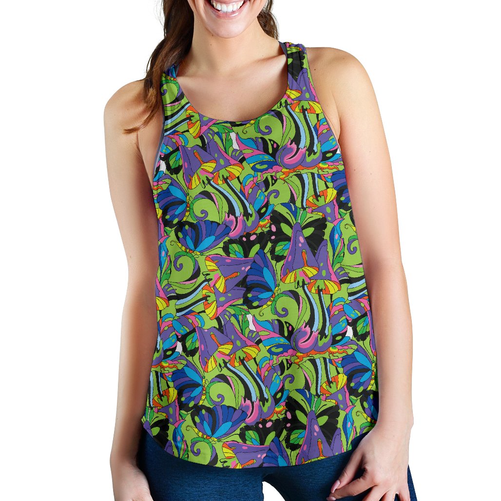 Psychedelic Trippy Mushroom Themed Women Racerback Tank Top