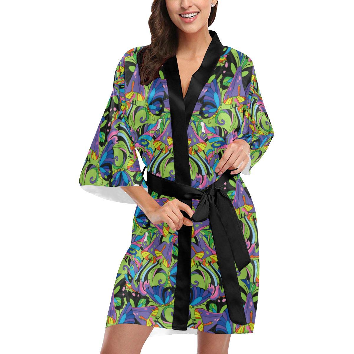 Psychedelic Trippy Mushroom Themed Women Short Kimono Robe