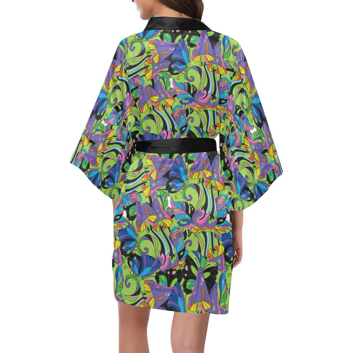 Psychedelic Trippy Mushroom Themed Women Short Kimono Robe