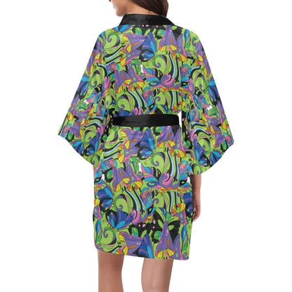 Psychedelic Trippy Mushroom Themed Women Short Kimono Robe
