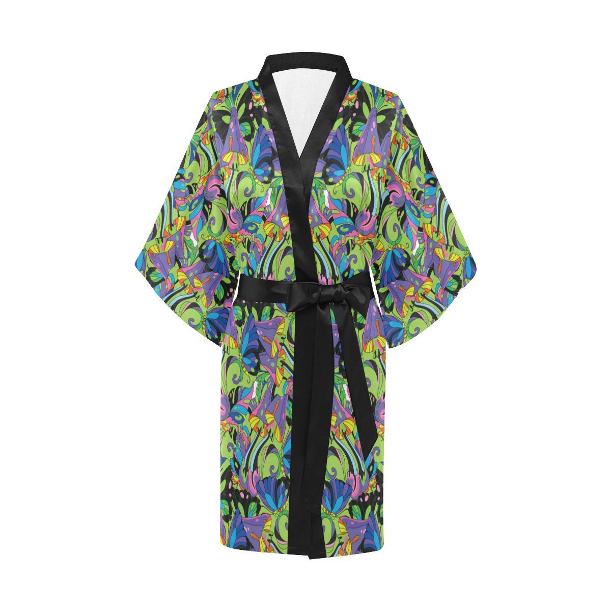 Psychedelic Trippy Mushroom Themed Women Short Kimono Robe