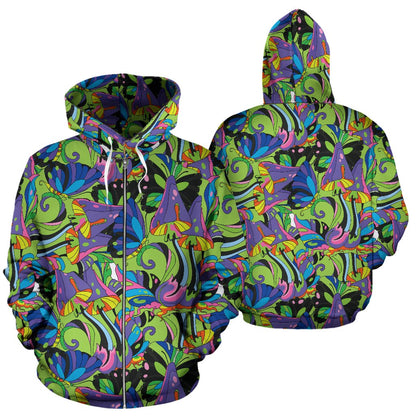 Psychedelic Trippy Mushroom Themed Zip Up Hoodie
