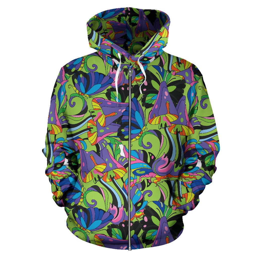 Psychedelic Trippy Mushroom Themed Zip Up Hoodie