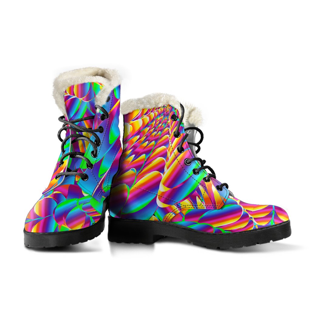 Psychedelic Trippy Pattern Faux Fur Leather Boots-JTAMIGO.COM